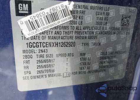 2017 Chevrolet Colorado Lt from USA, damaged, VIN 1GCGTCENXH1262920